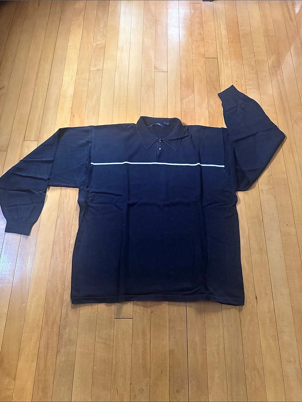 IZOD black Long Sleeve Polo shirt with cream chest stripe men’s XL